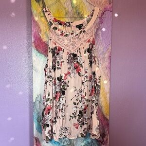 Torrid Floral Lace Trim Blouse - Pink and Black